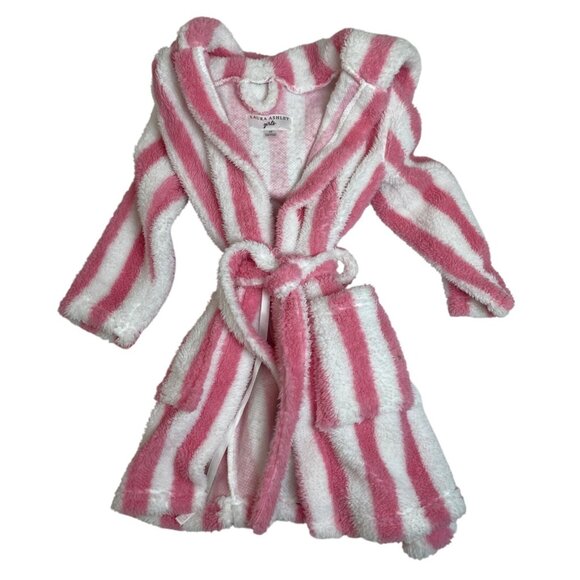 Laura Ashley Girls Pink & White Striped Hooded Robe Size 3T - Picture 1 of 5